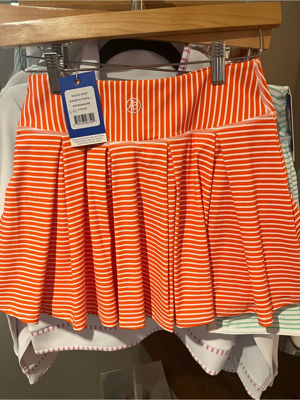 Addison Bay Raquet Skort Orange and White Stripe Skater Skirt